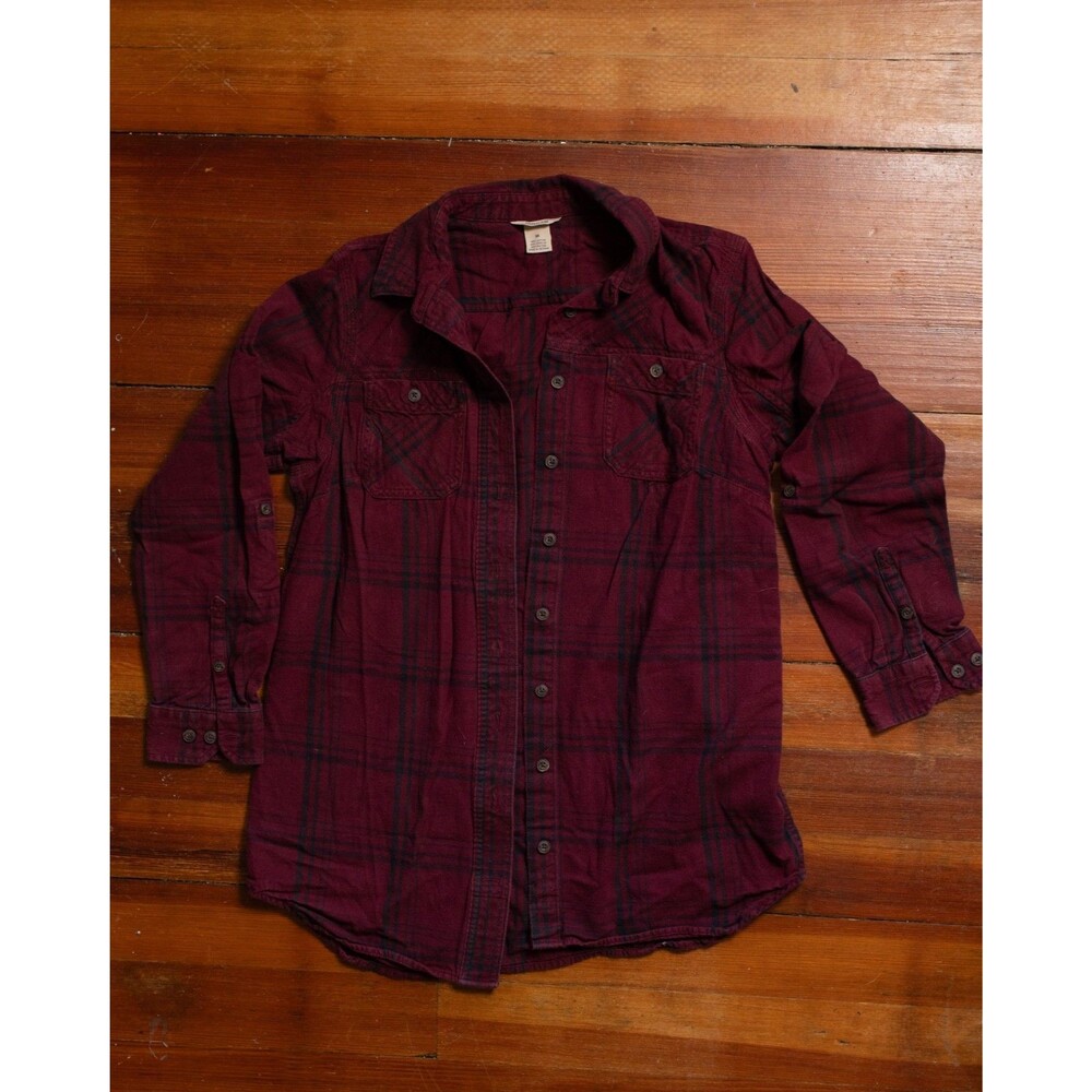 Duluth Trading Co Shirt Mens Medium Red Black Plaid Flannel Button Up Workwear